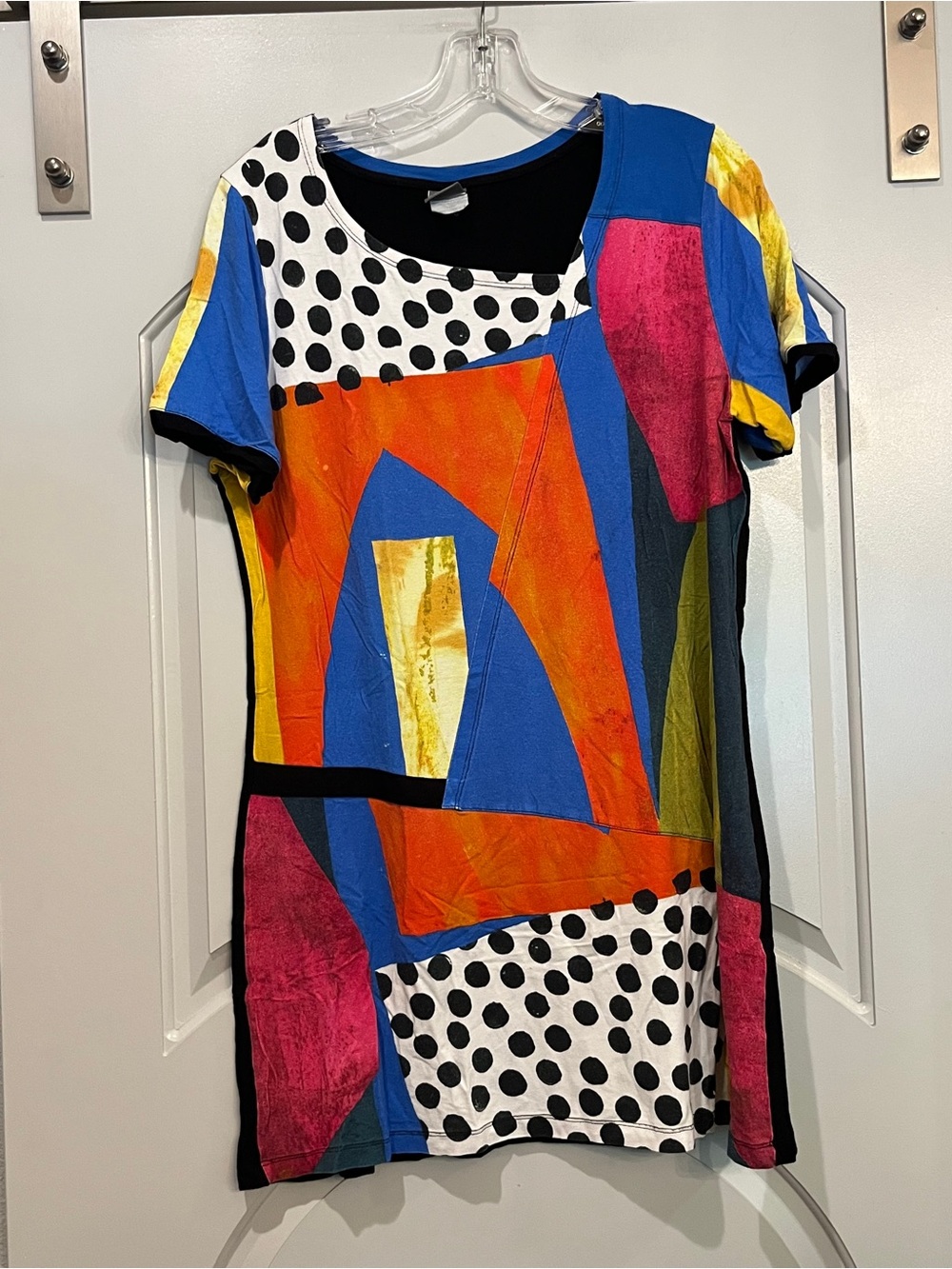 Vintage early 90s style Vibrant Multi-Color mix patttern Abstract Print Dress.